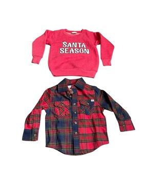 Appaman Plaid Flannel Shirt & Oat Collective Kids Santa Season Sweatshirt Boy 2T